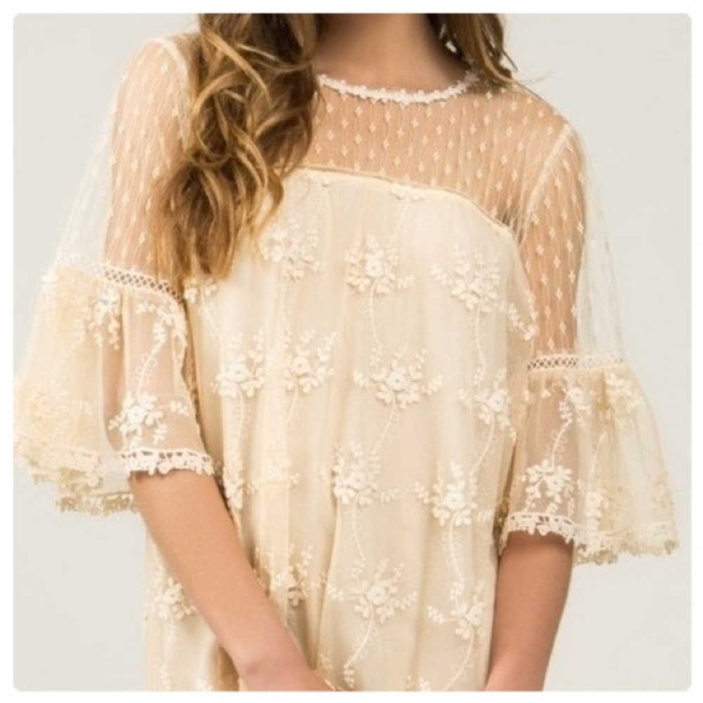 Honey Gold Dotted Lace Dress - Picture 3 of 9